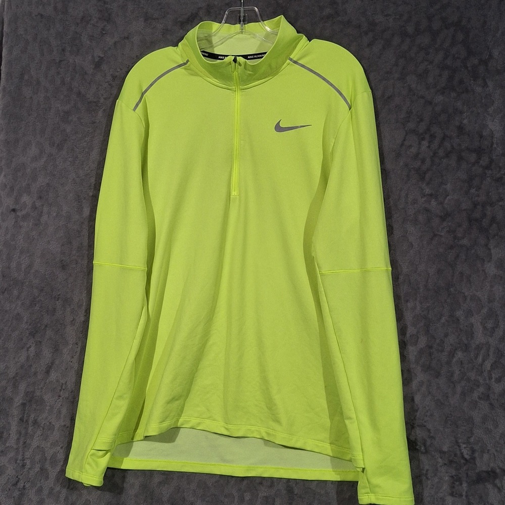 Nike Running Dri-FIT Mens Large Neon Lime Green Quarter Zip Pullover Reflective